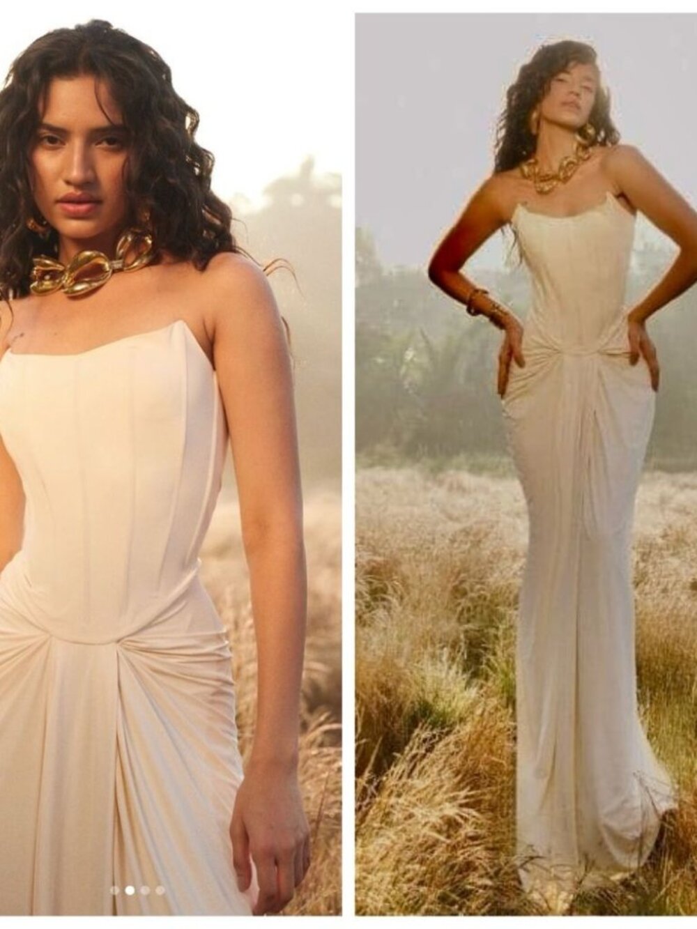 Deme by Gabriella Gown Maxi Dress Pearl Corset Draped Bridal Wedding size S